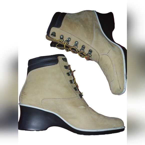 Timberland tie up suede leather square toe wedge boots women’s size 7 - Picture 10 of 15